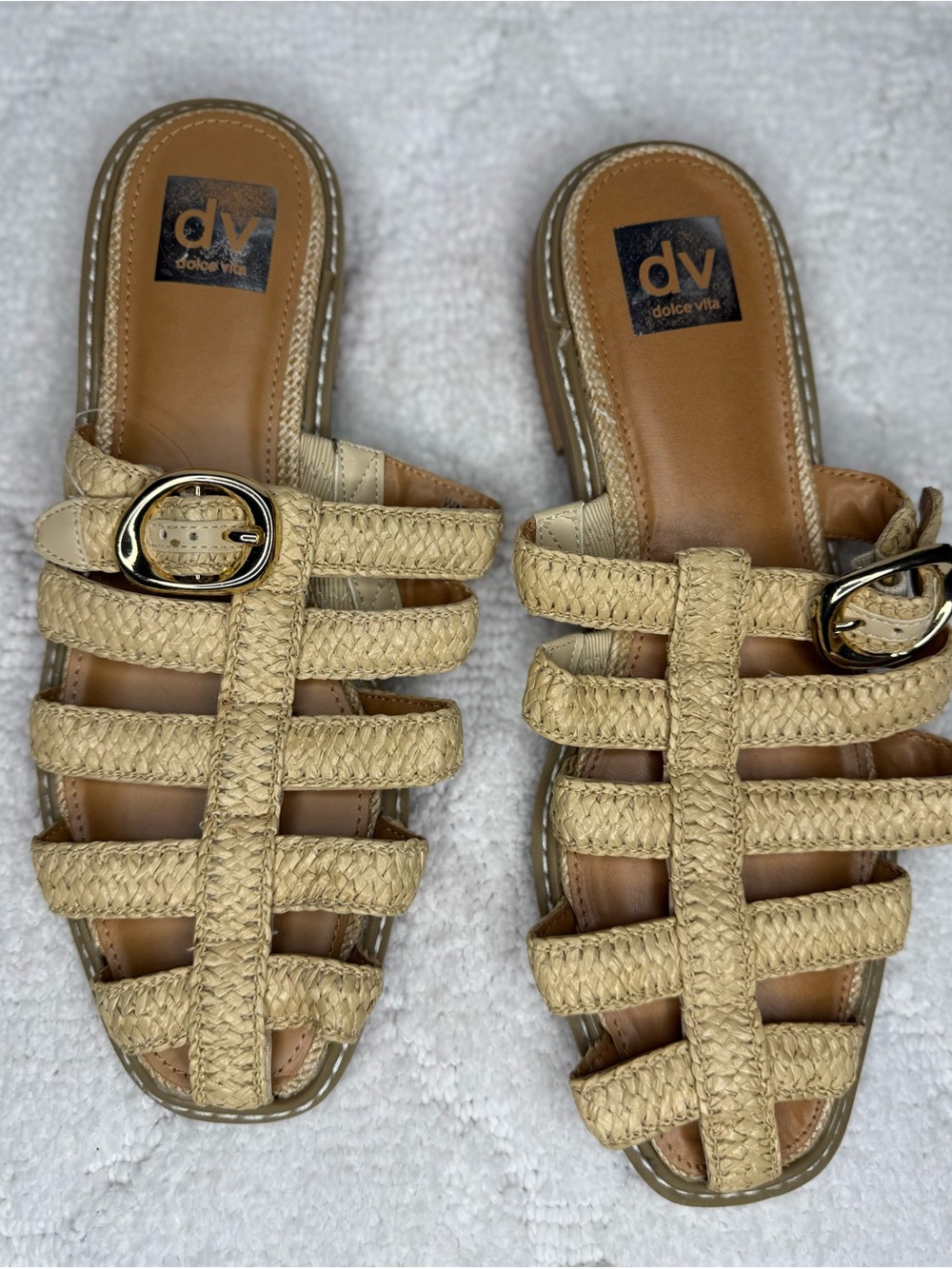 Dolce Vita Falcun Raffia Fisherman Mule Sandals Tan Size 9 NWOT